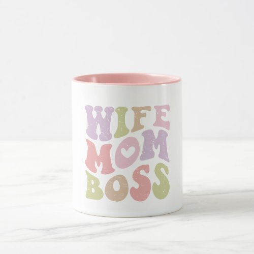 Wife Mom Boss Retro Script Groovy Mothers day  Mug