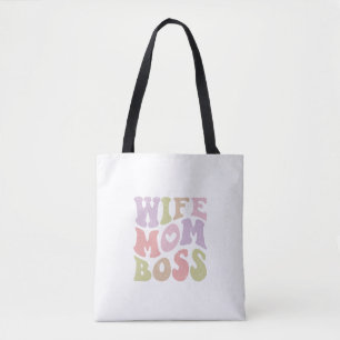Wife Mom Boss Retro Script Groovy Mother's day Tote Bag