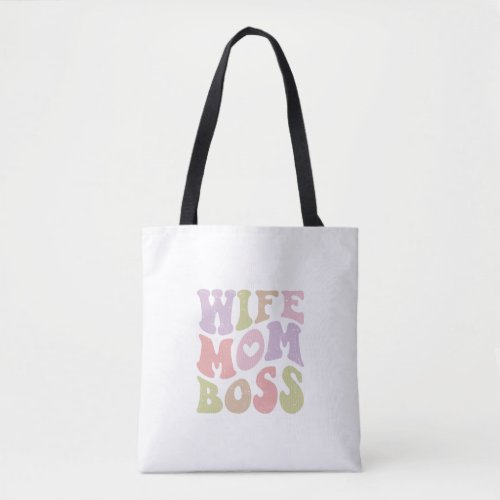 Wife Mom Boss Retro Script Groovy Mothers day  Tote Bag