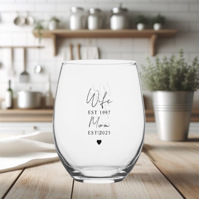 Wife Mom EST 2025 | New Mom Gift Stemless Wine Glass (Creator Uploaded)