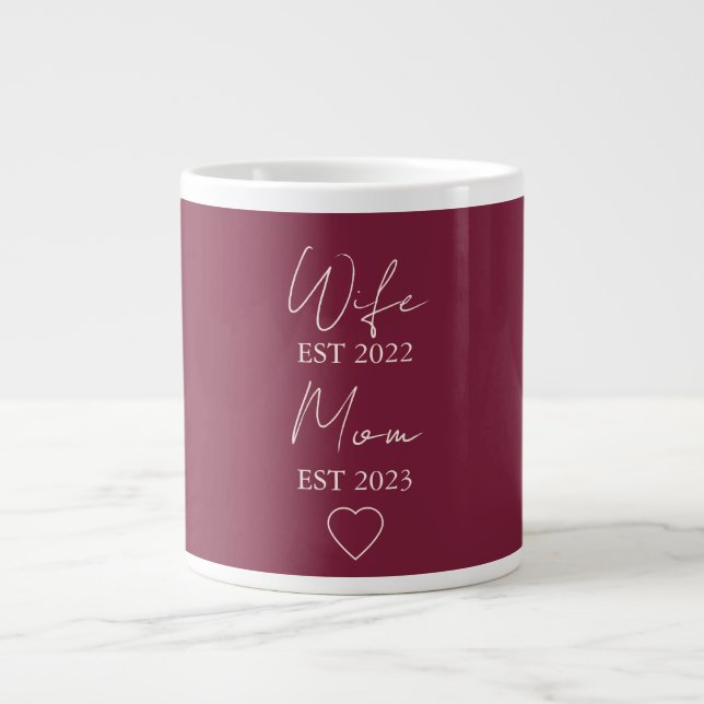 Wife & Mom Est. – Minimalist Valentine Gift Giant Coffee Mug (Front)