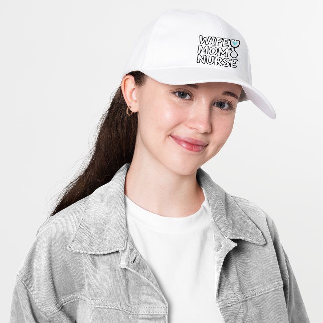 Wife Mom Nurse Stethoscope Heart RN  Snap Back Hat (Creator Uploaded)