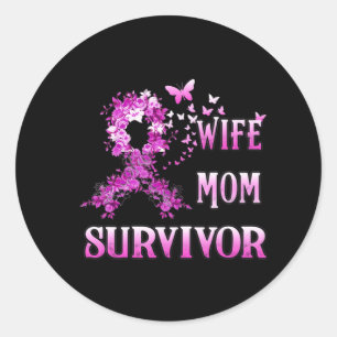 Wife Mom Survivor Breast Cancer Awareness Pink Rib Classic Round Sticker