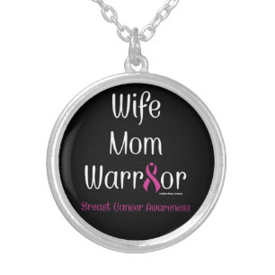 Wife Mom Warrior...Breast Cancer Silver Plated Necklace
