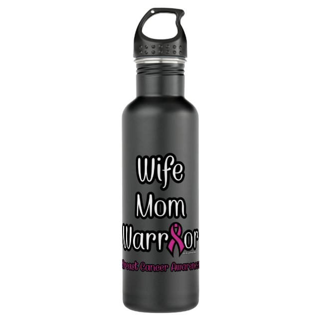 Wife Mom Warrior...Breast Cancer Stainless Steel Water Bottle (Front)