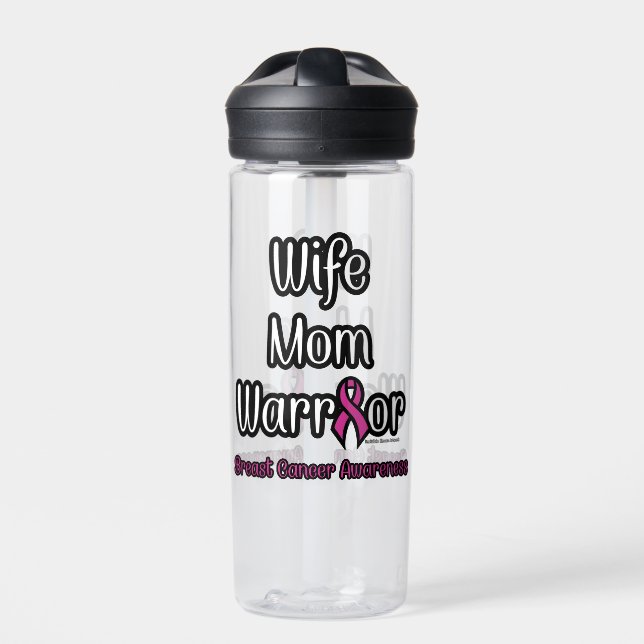 Wife Mom Warrior...Breast Cancer Water Bottle (Front)