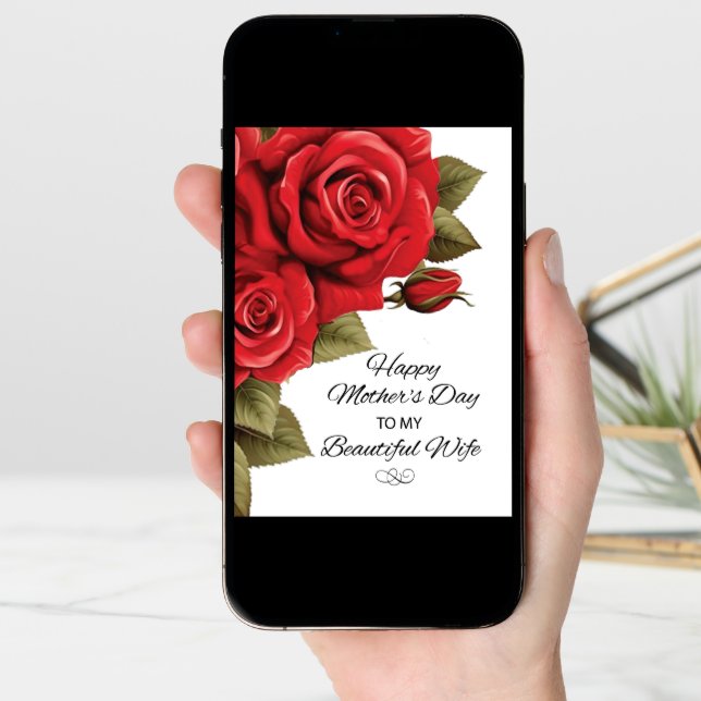 Wife Mothers Day Love and Red Roses Card (Front Digital)