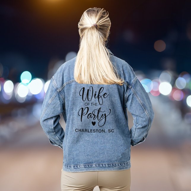 Wife Of The Party Charleston Bachelorette Party Denim Jacket (Celebrate your last fling before the ring in style & add some flair to your bachelorette party look)