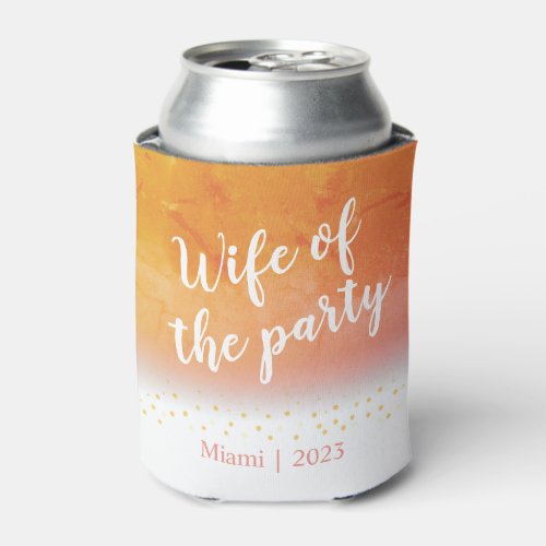 Wife of the Party Orange Glitter Bachelorette Can Cooler