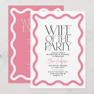 Wife of the party wavy line modern bachelorette invitation