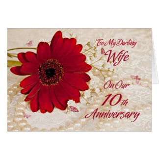Wife 10th Anniversary Greeting Cards Zazzle Wife On 10th Wedding Anniversary A Daisy Flower Card