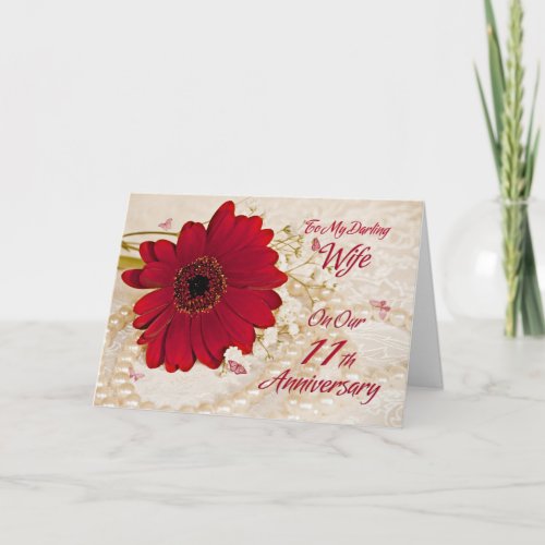 Wife on 11th wedding anniversary a daisy flower card