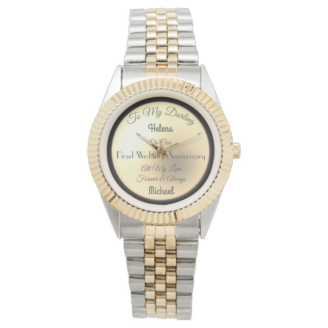 Wife Pearl Wedding Anniversary personalised Watch (Front)