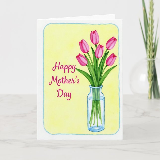 Wife Pink Flowers Bouquet Card (Front)