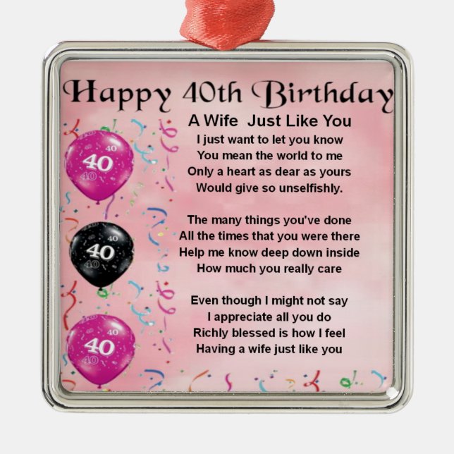 Wife poem - 40th Birthday Metal Ornament (Front)