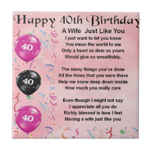 Wife poem - 40th Birthday Tile