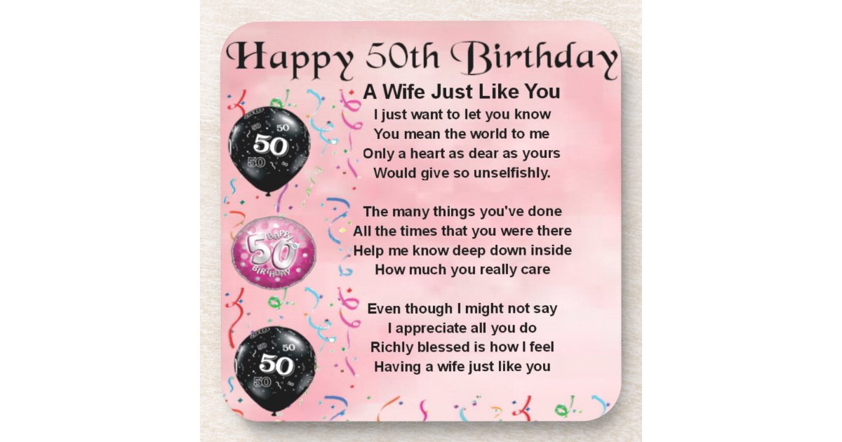 Wife Poem 50th Birthday Coaster