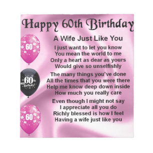 Wife poem - 60th Birthday Notepad
