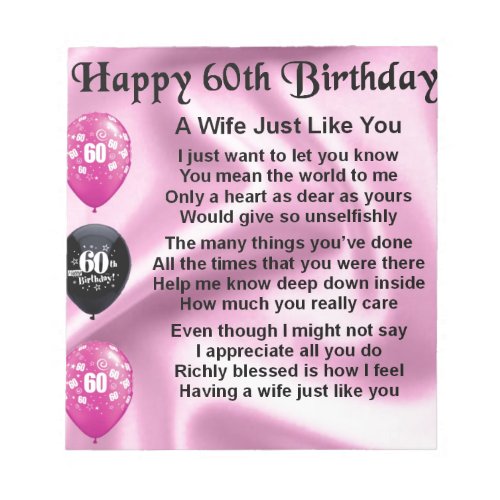 Wife poem _ 60th Birthday Notepad