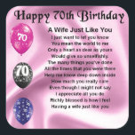 Wife Poem - 70th Birthday Square Sticker<br><div class="desc">A great gift for a wife on her 70th birthday.</div>