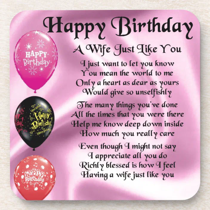 Happy Birthday Wife Poem Wife Poem - Happy Birthday Design Beverage Coaster | Zazzle.com