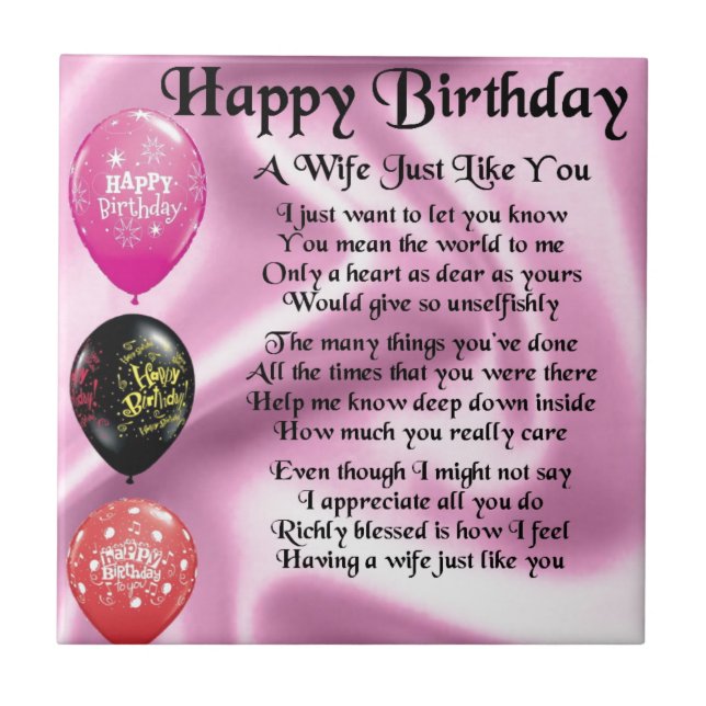 Wife Poem - Happy Birthday Design Ceramic Tile (Front)
