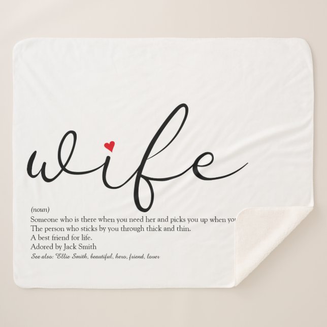 Wife Red Love Heart Elegant Script Personalized Sherpa Blanket (Front (Horizontal))