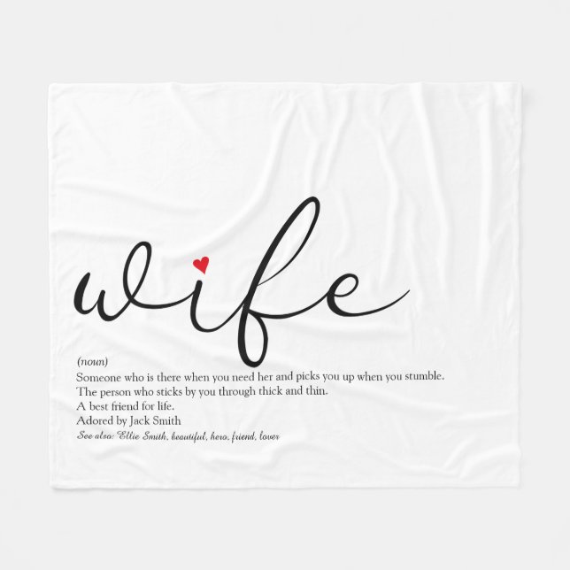 Wife Red Love Heart Personalized Elegant Script Fleece Blanket (Front (Horizontal))
