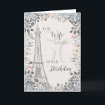 Wife Romantic 50th Birthday Eiffel Tower Card<br><div class="desc">Romantic card for wife's 50th birthday has a blue and gray floral border,  a sketch of the Eiffel Tower and a subtle 50 in the background. Designed by Simply Put by Robin; elements from The Hungry Jpeg.</div>