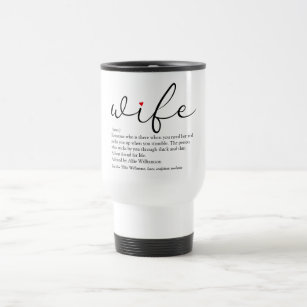 Wife Script Red Heart Black and White Personalized Travel Mug