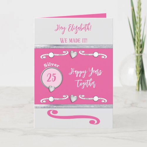 Wife silver 25th anniversary pink card
