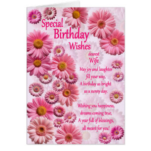 Wife Special Birthday Wishes Pink Daisies Cards