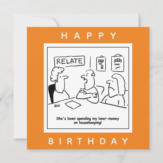 Wife Spends His Beer Money on Housekeeping Cartoon Card (Front)