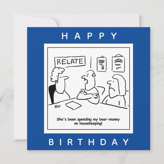 Wife Spends His Beer Money on Housekeeping Cartoon Card (Front)