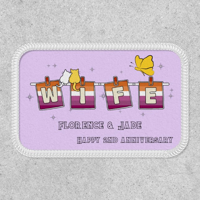 Wife Sunset Lesbian Flag Happy Anniversary Patch (Front)