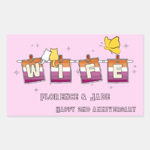 Wife Sunset Lesbian Flag Happy Anniversary Rectangular Sticker