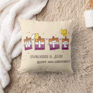 Wife Sunset Lesbian Flag Happy Anniversary Throw Pillow