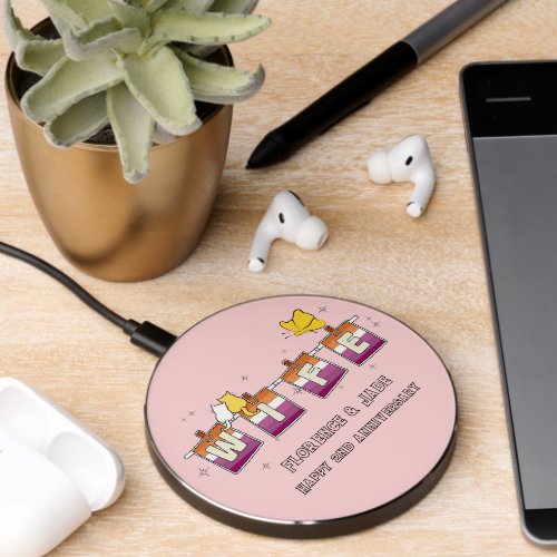 Wife Sunset Lesbian Flag Happy Anniversary Wireless Charger