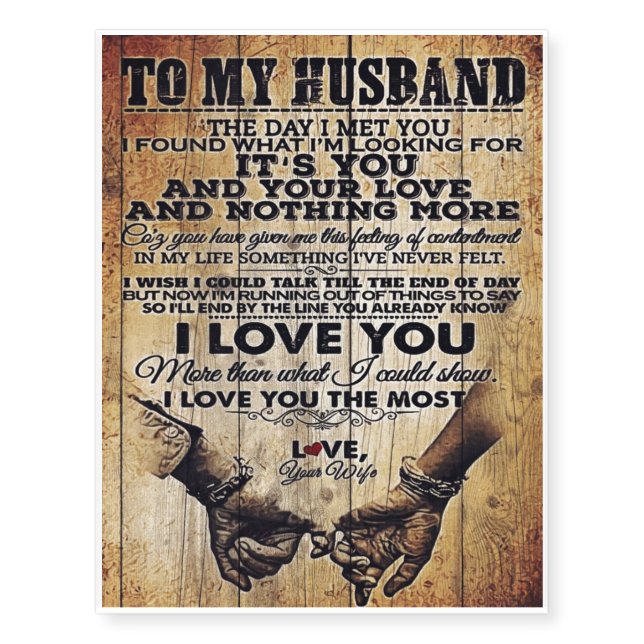Wife To My Husband Letter | Husband Lovely Gift Temporary Tattoos (Front)