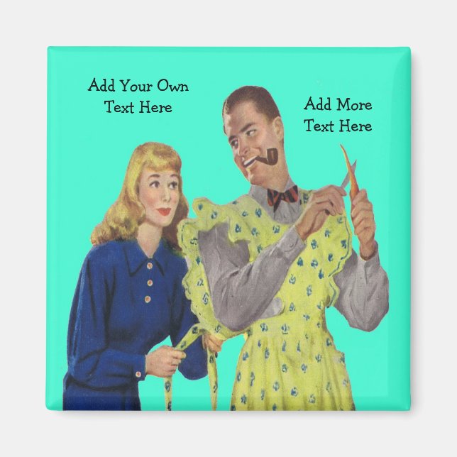 Wife Tying Her Husband's Apron Funny Retro Magnet (Front)