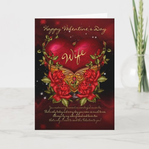 Wife Valentines Day Card With Heart And Roses