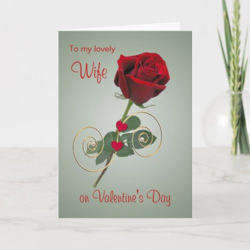Wife Valentines Day Red Rose and Heart Card