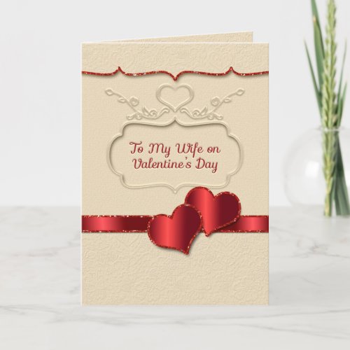 Wife Valentines Day Two Satin Red Hearts Note Card