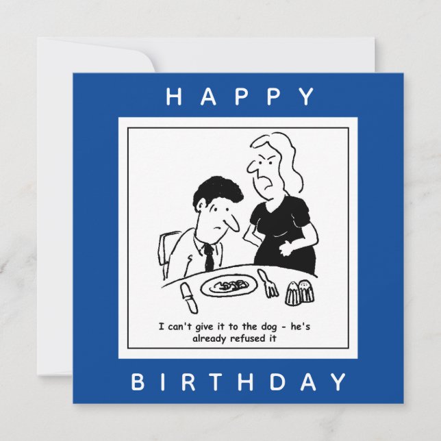 Wife Won't Give Husband's Dinner to Dog Cartoon Card (Front)