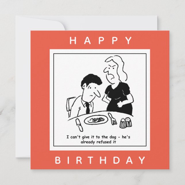 Wife Won't Give Husband's Dinner to Dog Cartoon Card (Front)