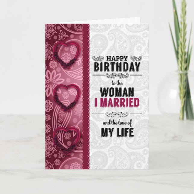 Wife's Birthday Romantic Pink Hearts Card (Front)