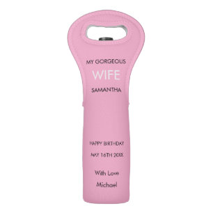 Wife's Birthday, Typography Black, White and Pink Wine Bag