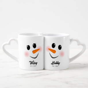Wifey and Hubby Happy Snowman Nested Mugs