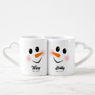 Wifey and Hubby Happy Snowman Nested Mugs