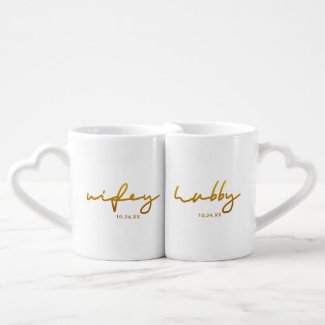 Wifey and Hubby Typography with Wedding Date Coffee Mug Set